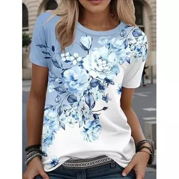 Модная футболка с цветочным принтом, женская футболка с 3D-печатью, новая футболка с круглым вырезом и короткими рукавами, уличная одежда, футболка в стиле Харадзюку, женская одежда XS