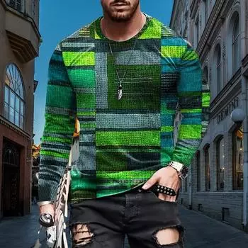 Модная футболка с длинным рукавом и геометрическим принтом, мягкая и удобная, с круглым вырезом, подходит для выходных, повседневный свободный топ S