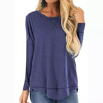 Модная футболка с длинным рукавом и круглым вырезом, женская однотонная свободная повседневная футболка, женский элегантный офисный женский пуловер, футболки, топы 30770 S чёрный
