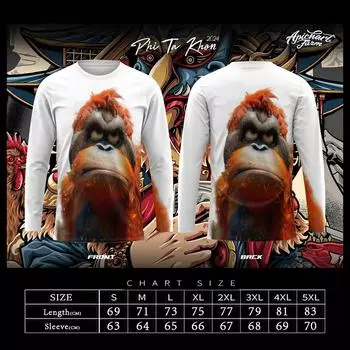 Модная футболка с длинным рукавом с 3D-принтом и милым причудливым рисунком обезьяны, мужская зимняя футболка с изображением животных, свободная блузка Y2k S