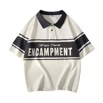 Модная футболка с коротким рукавом и круглым вырезом, мужская хлопковая свободная рубашка поло с принтом M чёрный