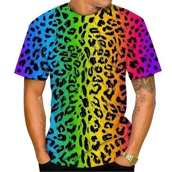 Модная футболка с леопардовым принтом 3D Foe Men с круглым вырезом и коротким рукавом, мужские футболки, уличные футболки больших размеров для мужчин XS