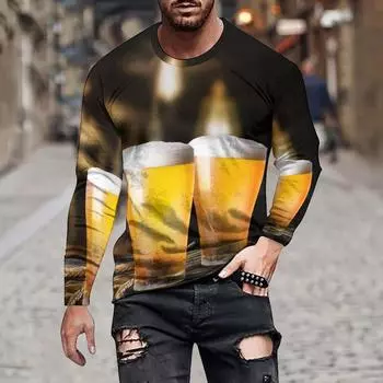 Модная футболка с принтом HD Pattern 3D для мужчин и женщин, пивные футболки с круглым вырезом и длинным рукавом, повседневные футболки Harajuku больших размеров, детская одежда L