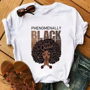 Модная футболка с принтом Kawaii Melanin T Shirt Женская забавная черная африканская футболка с вьющимися волосами для девочек Эстетическая футболка FeUnisex Unisex L