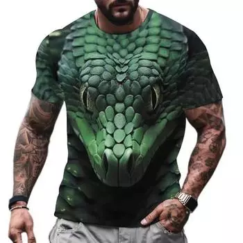 Модная футболка с принтом змеи 3D для мужчин, забавный рисунок животных, свободная футболка, летняя хип-хоп трендовая одежда, повседневные топы с круглым вырезом S