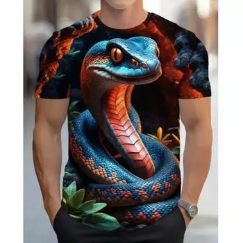 Модная футболка с принтом змеи 3D для мужчин, забавный рисунок животных, свободная футболка, летняя хип-хоп трендовая одежда, повседневные топы с круглым вырезом S