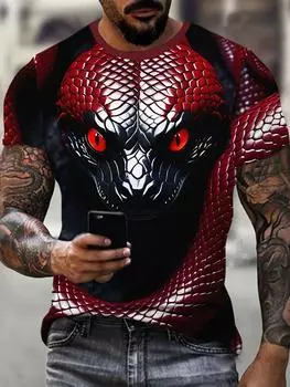 Модная футболка с принтом змеи 3D для мужчин, забавный рисунок животных, свободная футболка, летняя хип-хоп трендовая одежда, повседневные топы с круглым вырезом S красный