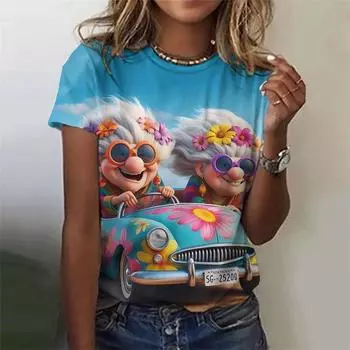 Модная футболка с рисунком бабушки, женская, с мультяшным персонажем, с 3D-принтом, с короткими рукавами, летние свободные футболки с круглым вырезом, топы больших размеров, футболки XS