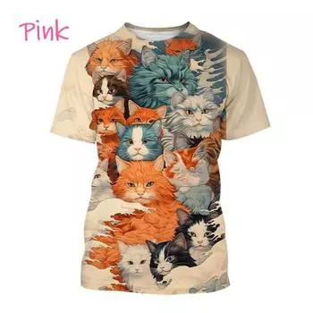 Модная футболка в японском стиле с принтом животных и кошек Ukiyo-e для мужчин, 3D Harajuku, короткий рукав, круглый вырез, детская футболка, свободная футболка S белый