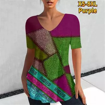 Модная футболка женская контрастная строчка модуль цифровой 3D принт топы повседневные летние с коротким рукавом новые рубашки с круглым вырезом Femme 4XL