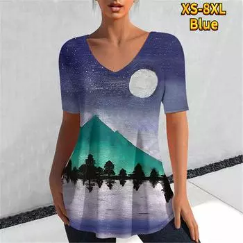 Модная футболка женская пейзаж цифровой 3D принт топы повседневные футболки летние с коротким рукавом новые рубашки с круглым вырезом Femme 4XL