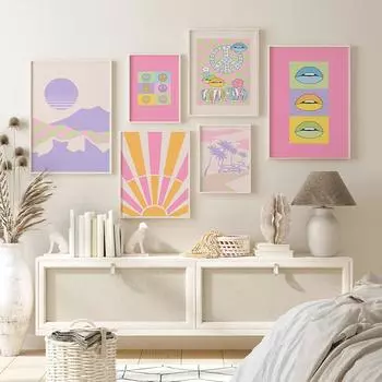 Модная галерея для губ, настенный принт, ретро солнечный цвет, постер, богемный розовый, эстетичный, острая картина на холсте 21cm30cm NoFrame