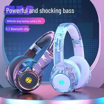 Модная гарнитура Bluetooth с граффити-креплением на голову и глубокими басами для игр и спорта жёлтый/слоновая кость