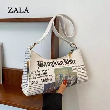 Модная газетная сумка для женщин, забавная сумка для подмышек, индивидуальная сумка для подмышек, сумка с буквенным принтом и кошелек 23*7*14cm белый