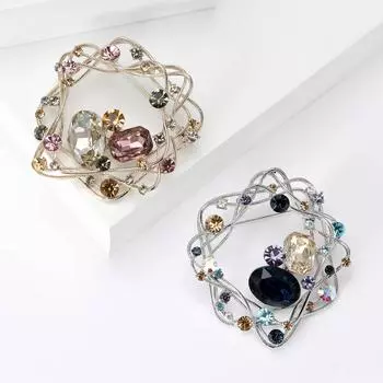 Модная геометрическая брошь-гнездо с обмоткой Niche Premium Rhinestone Pin Женская одежда Аксессуары Корсаж