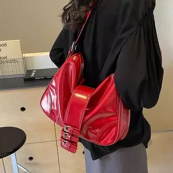 Модная глянцевая кожаная женская красная сумка на одно плечо, повседневная, большая вместимость, свадебная, ручная кладь, новые универсальные сумки-тоут для поездок на работу