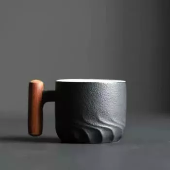 Модная градиентная глазурь Керамическая ретро кофейная кружка Керамическая однотонная керамическая кофейная кружка Деревянная ручка Ручная кофейная кружка Офис