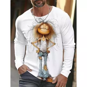 Модная графическая футболка, мужская одежда с длинным рукавом, базовая футболка с круглым вырезом, модный милый стиль, мужская футболка с принтом в стиле 90-х S