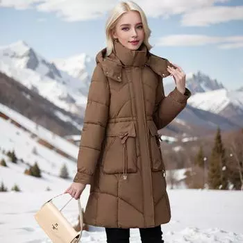 Модная хлопковая одежда для женщин, средняя и длинная зимняя куртка иностранного стиля, тонкая утолщенная теплая куртка с хлопковой подкладкой M [Recommended below 52.5 kg] чёрный