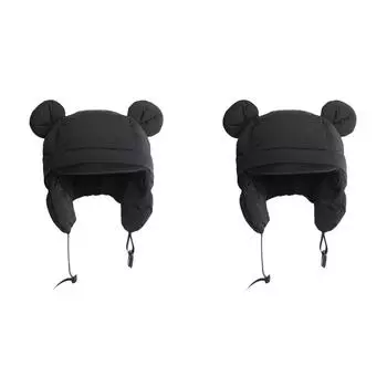 Модная хлопковая шапка-бомбер, теплая зимняя шапка-ушанка для женщин (черный)