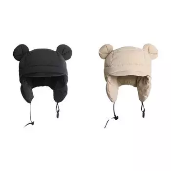 Модная хлопковая шапка-бомбер, теплая зимняя шапка-ушанка для женщин (черный)