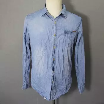 Модная хлопковая вареная потертая повседневная джинсовая рубашка Cowboy Blue S code (Bust size 102)
