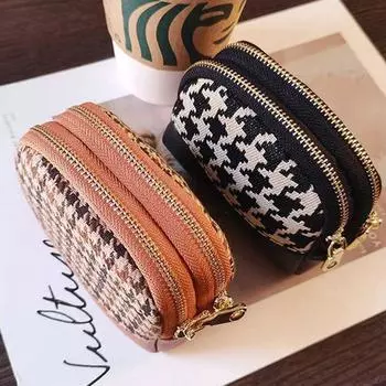 Модная холщовая мини-сумка из ткани с узором «гусиная лапка» для женщин, кошелек для монет, держатели для карточек