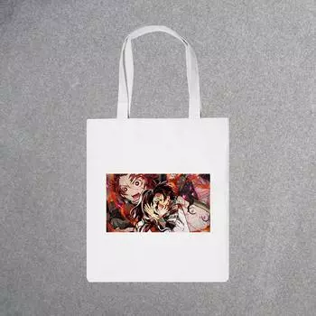 Модная холщовая сумка японского аниме «Demon Slayer», гот, Harajuku, топ, панк, большая вместительная женская сумка, винтажная сумка на плечо 24*26cm