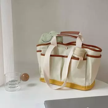 Модная холщовая сумка с цветными блоками, сумка-тоут для путешествий и деловых поездок, вместительная сумка для мам для женщин