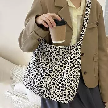 Модная холщовая сумка женская сумка-тоут большой емкости сумка подмышкой винтажная леопардовая сумка через плечо с рисунком 43x35cm коричневый