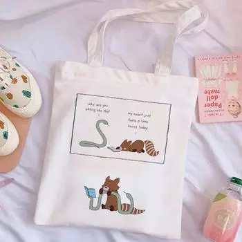 Модная Холстовая женская сумка с героями мультфильмов для отдыха, большая вместительная сумка на плечо Kawaii, многоразовая сумка для покупок 24*26cm