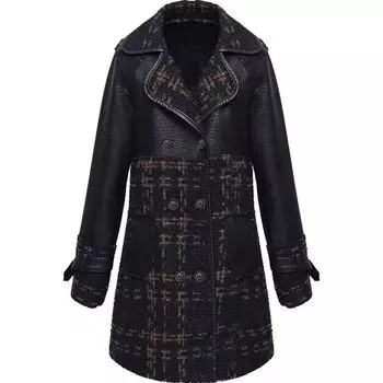 Модная и элегантная зимняя длинная кожаная куртка с дизайном сращивания и воротником костюма XL