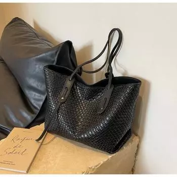 Модная и иностранная универсальная сумка через плечо, плетеная сумка-тоут, вместительная, в стиле ретро, женская сумка с бриллиантами чёрный