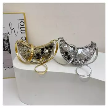 Модная и модная сумка для пельменей с текстурой в западном стиле, персонализированная сумка для ужина с корейскими блестками, сумка через плечо для девочек 2024 года