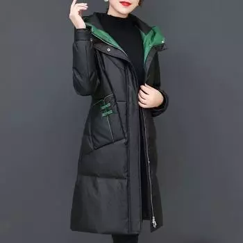 Модная и облегающая женская хлопковая куртка средней длины, зимнее теплое пальто M чёрный