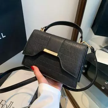 Модная и популярная сумка-мессенджер с рисунком крокодила, женская сумка через плечо, летняя универсальная маленькая квадратная сумка 2024 года чёрный