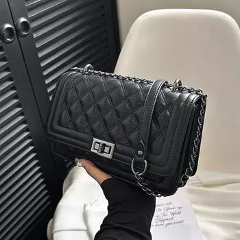 Модная и популярная сумка-мессенджер с вышивкой ромбами, женская, в минималистском стиле, универсальная, маленькая квадратная сумка через плечо в иностранном стиле 23*10*15 коричневый