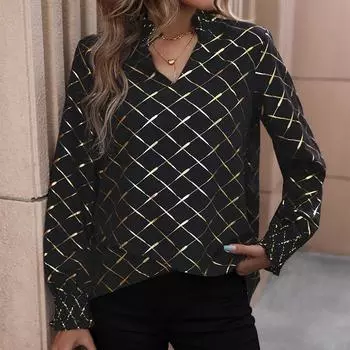 Модная и повседневная осенняя женская рубашка с длинными рукавами Diamond Hot Gold S