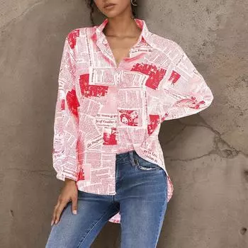 Модная и повседневная рубашка с длинным рукавом и принтом в виде газетных букв, женская дизайнерская нишевая женская одежда M красный