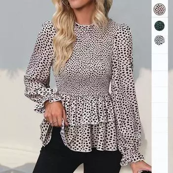 Модная и повседневная рубашка с длинными рукавами и принтом для женщин на весну и осень, разноцветная, со средним воротником S темно-зеленого