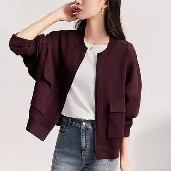 Модная и повседневная весенняя куртка для женщин в бейсбольном стиле M чёрный