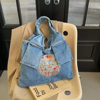Модная и повседневная вместительная джинсовая сумка-тоут для женщин, летняя новая трендовая сумка через плечо