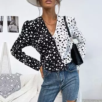 Модная и повседневная женская рубашка с длинным рукавом и леопардовым принтом на весну S