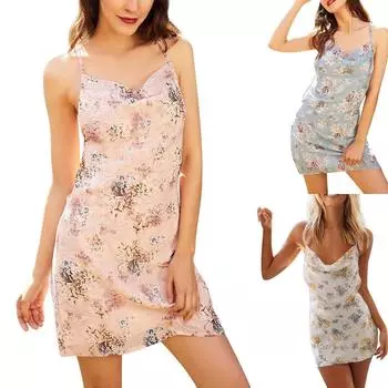 Модная и сексуальная женская летняя юбка на подтяжках с принтом, юбка с открытой спиной и высокой талией, пляжное платье для отдыха на бретелях L