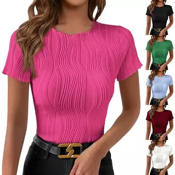 Модная и сексуальная женская однотонная тонкая футболка с коротким рукавом и круглым вырезом S