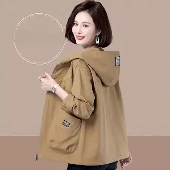 Модная и свободная двухслойная куртка для мам весенне-осеннего сезона с полупальто с капюшоном M красный