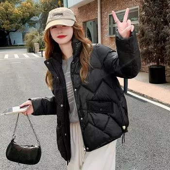 Модная и свободная короткая куртка из хлопка-пуховика с воротником-стойкой для женщин L хаки