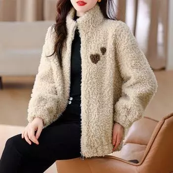 Модная и теплая зимняя куртка свободного кроя из овчины для женщин S