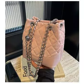 Модная и текстурированная женская сумка, новинка 2024 года, высококачественная сумка на плечо с ромбовидной сеткой и цепочкой, универсальная сумка-ведро для поездок на работу и через плечо