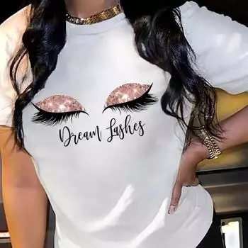Модная и трендовая футболка с круглым вырезом и принтом ресниц для весны и лета, женская уличная повседневная простая футболка с короткими рукавами 4XL